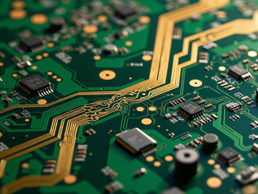 AI开发板产品,绿色电路板,多个芯片模块,连接器接口,电子元件特写,实验室背景